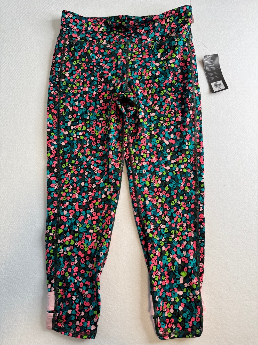 Old Navy Black Floral Active Leggings with Neon Accents